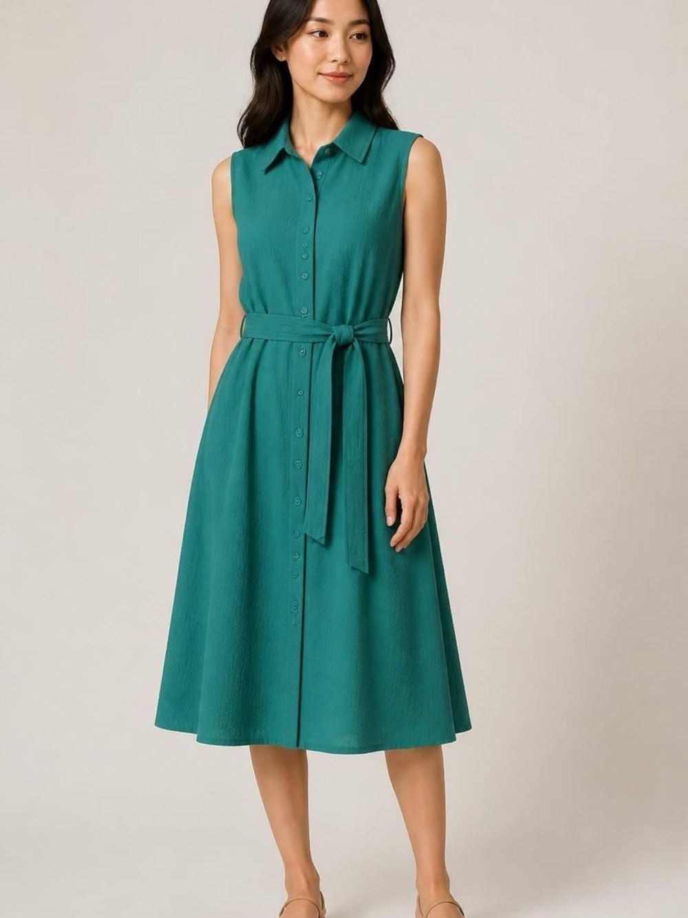 Calvin Klein Sleeveless Button-Front Teal Dress